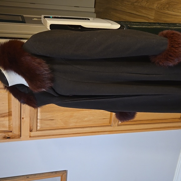 Steve By Searle Cashmere Blend Coat Trench With Fox Collar Cuffs Size 6 Brown - Picture 5 of 11